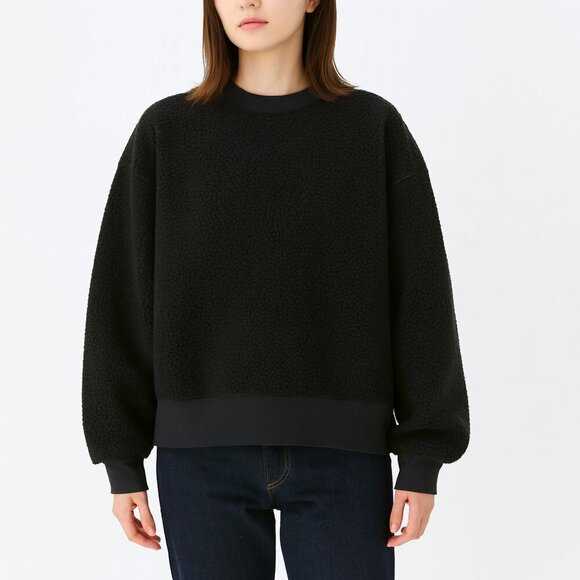 Everlane The ReNew Fleece Oversized Crew Black size XS NWT - Picture 1 of 8